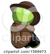 Poster, Art Print Of Green Detective Man Sitting With Head Down Back View Facing Right