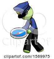 Green Police Man Walking With Large Compass