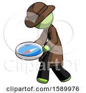 Poster, Art Print Of Green Detective Man Walking With Large Compass