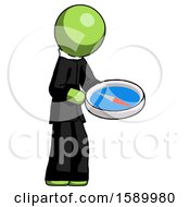 Poster, Art Print Of Green Clergy Man Looking At Large Compass Facing Right
