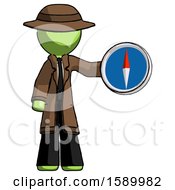 Poster, Art Print Of Green Detective Man Holding A Large Compass