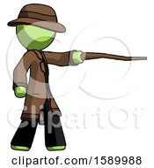 Poster, Art Print Of Green Detective Man Pointing With Hiking Stick