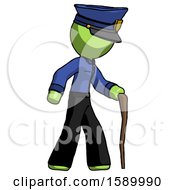 Poster, Art Print Of Green Police Man Walking With Hiking Stick