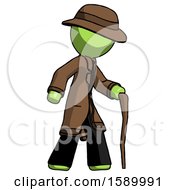 Poster, Art Print Of Green Detective Man Walking With Hiking Stick