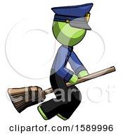 Poster, Art Print Of Green Police Man Flying On Broom