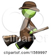 Green Detective Man Flying On Broom