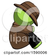 Poster, Art Print Of Green Detective Man Sitting With Head Down Facing Sideways Right
