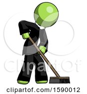Poster, Art Print Of Green Clergy Man Cleaning Services Janitor Sweeping Side View