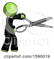 Poster, Art Print Of Green Clergy Man Holding Giant Scissors Cutting Out Something