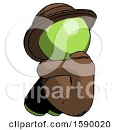 Poster, Art Print Of Green Detective Man Sitting With Head Down Back View Facing Left