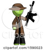 Poster, Art Print Of Green Detective Man Holding Automatic Gun