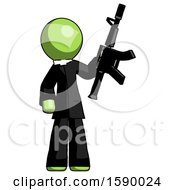 Poster, Art Print Of Green Clergy Man Holding Automatic Gun