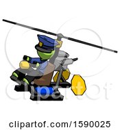 Poster, Art Print Of Green Police Man Flying In Gyrocopter Front Side Angle Top View