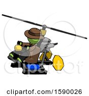 Poster, Art Print Of Green Detective Man Flying In Gyrocopter Front Side Angle Top View