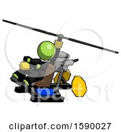 Poster, Art Print Of Green Clergy Man Flying In Gyrocopter Front Side Angle Top View
