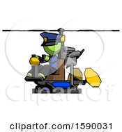 Poster, Art Print Of Green Police Man Flying In Gyrocopter Front Side Angle View
