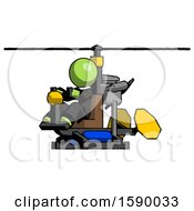 Green Clergy Man Flying In Gyrocopter Front Side Angle View