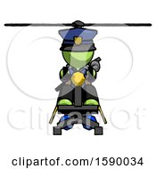 Poster, Art Print Of Green Police Man Flying In Gyrocopter Front View