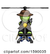 Poster, Art Print Of Green Detective Man Flying In Gyrocopter Front View