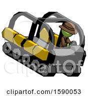 Poster, Art Print Of Green Detective Man Driving Amphibious Tracked Vehicle Top Angle View