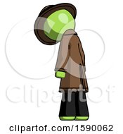 Poster, Art Print Of Green Detective Man Depressed With Head Down Back To Viewer Left
