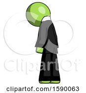 Poster, Art Print Of Green Clergy Man Depressed With Head Down Back To Viewer Left