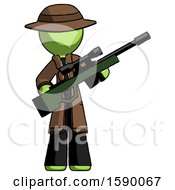 Poster, Art Print Of Green Detective Man Holding Sniper Rifle Gun