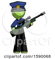 Poster, Art Print Of Green Police Man Holding Sniper Rifle Gun