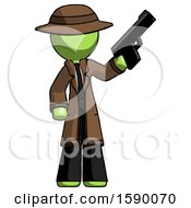 Poster, Art Print Of Green Detective Man Holding Handgun