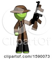 Green Detective Man Holding Tommygun