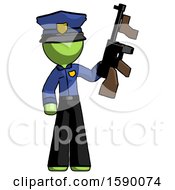 Green Police Man Holding Tommygun