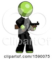 Poster, Art Print Of Green Clergy Man Tommy Gun Gangster Shooting Pose
