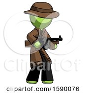 Poster, Art Print Of Green Detective Man Tommy Gun Gangster Shooting Pose