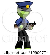 Poster, Art Print Of Green Police Man Tommy Gun Gangster Shooting Pose