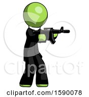 Poster, Art Print Of Green Clergy Man Shooting Automatic Assault Weapon