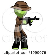 Poster, Art Print Of Green Detective Man Shooting Automatic Assault Weapon