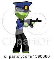 Poster, Art Print Of Green Police Man Shooting Automatic Assault Weapon