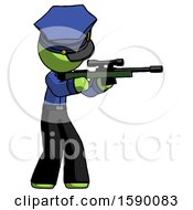 Poster, Art Print Of Green Police Man Shooting Sniper Rifle
