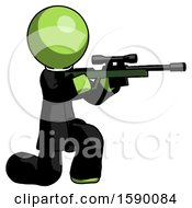 Poster, Art Print Of Green Clergy Man Kneeling Shooting Sniper Rifle