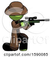 Poster, Art Print Of Green Detective Man Kneeling Shooting Sniper Rifle