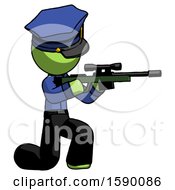 Poster, Art Print Of Green Police Man Kneeling Shooting Sniper Rifle