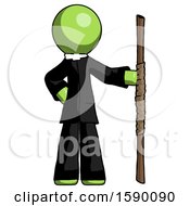 Green Clergy Man Holding Staff Or Bo Staff