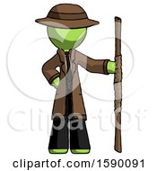 Green Detective Man Holding Staff Or Bo Staff