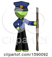 Green Police Man Holding Staff Or Bo Staff