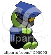 Poster, Art Print Of Green Police Man Sitting With Head Down Facing Angle Right