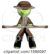 Green Detective Man Bo Staff Kung Fu Defense Pose