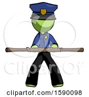 Green Police Man Bo Staff Kung Fu Defense Pose