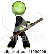 Poster, Art Print Of Green Clergy Man Holding Bo Staff In Sideways Defense Pose