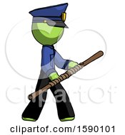 Green Police Man Holding Bo Staff In Sideways Defense Pose