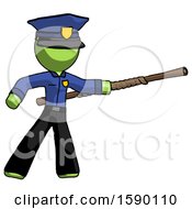 Green Police Man Bo Staff Pointing Right Kung Fu Pose